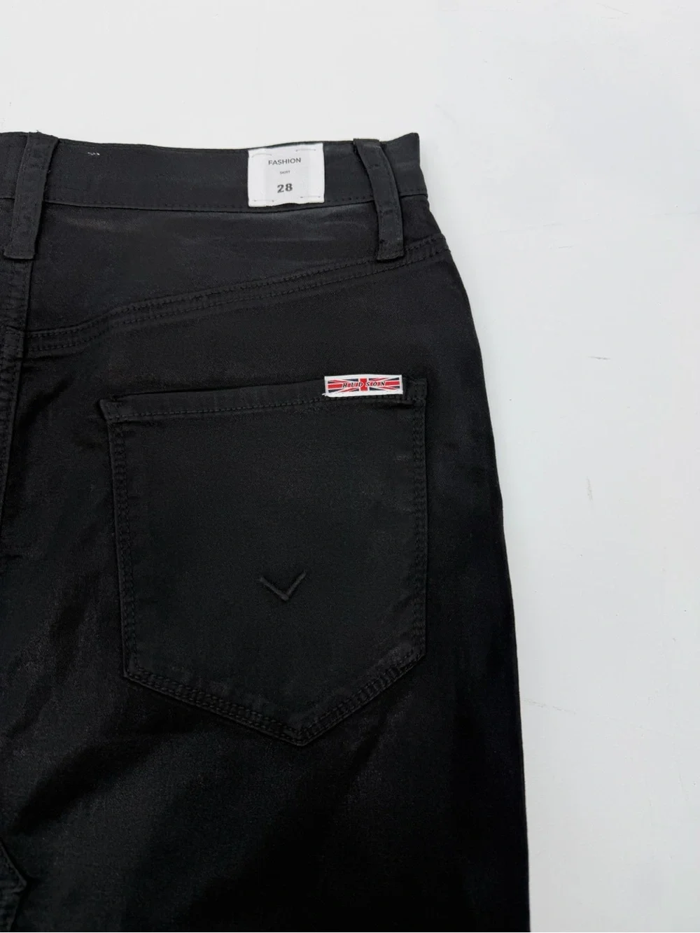 Hudson Black Coated Denim Midi Maxi Fashion Skirt Front Slit Size 28